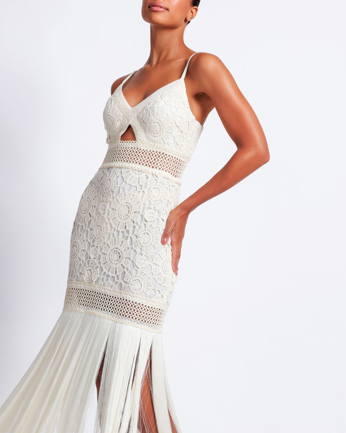 Buy WHITE JACQUARD LACE MAXI DRESS for Women Online in India