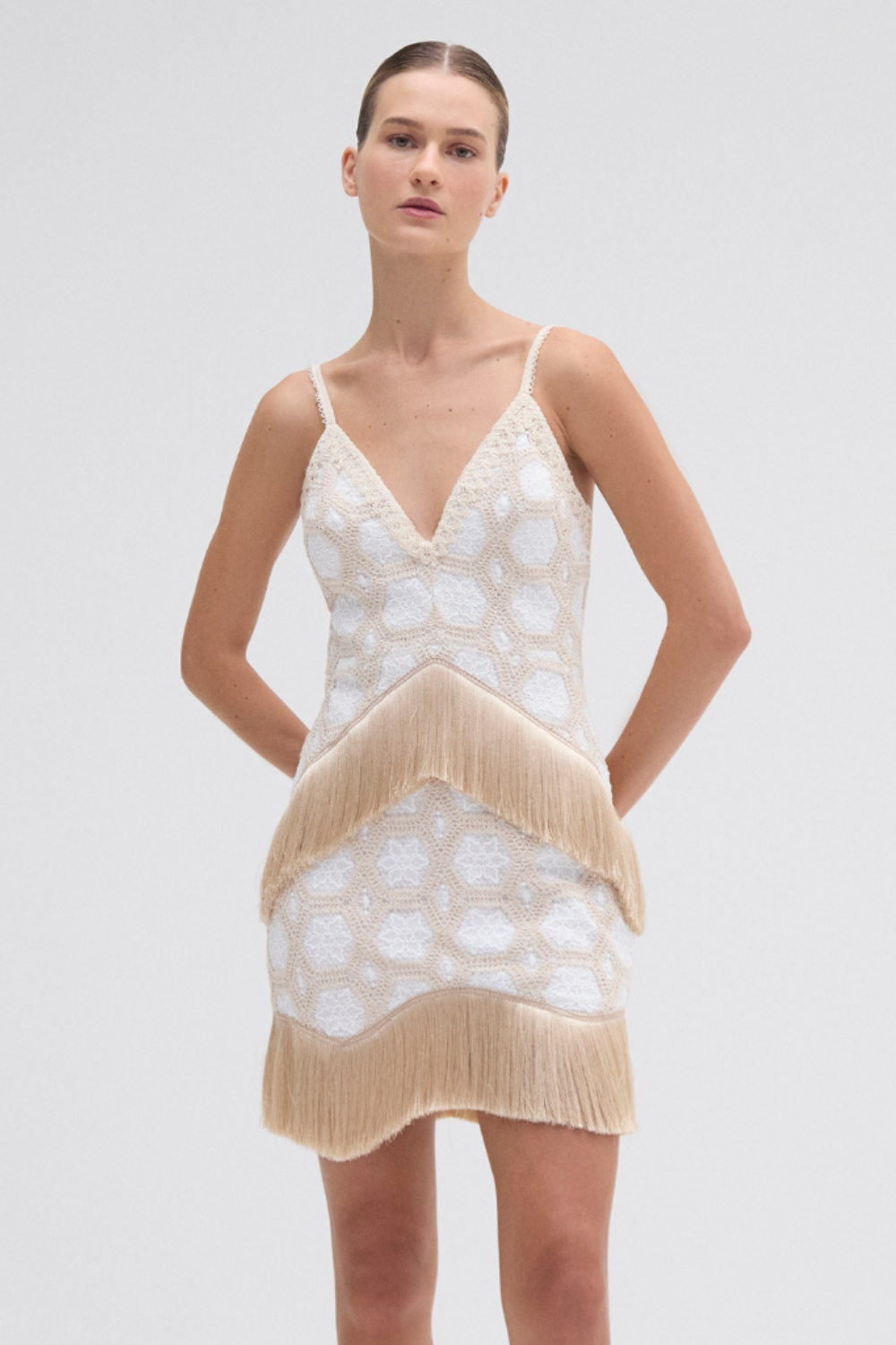 PatBO Natural Crochet Plunge MINI Dress - White PatBO Natural Crochet Plunge MINI Dress - White