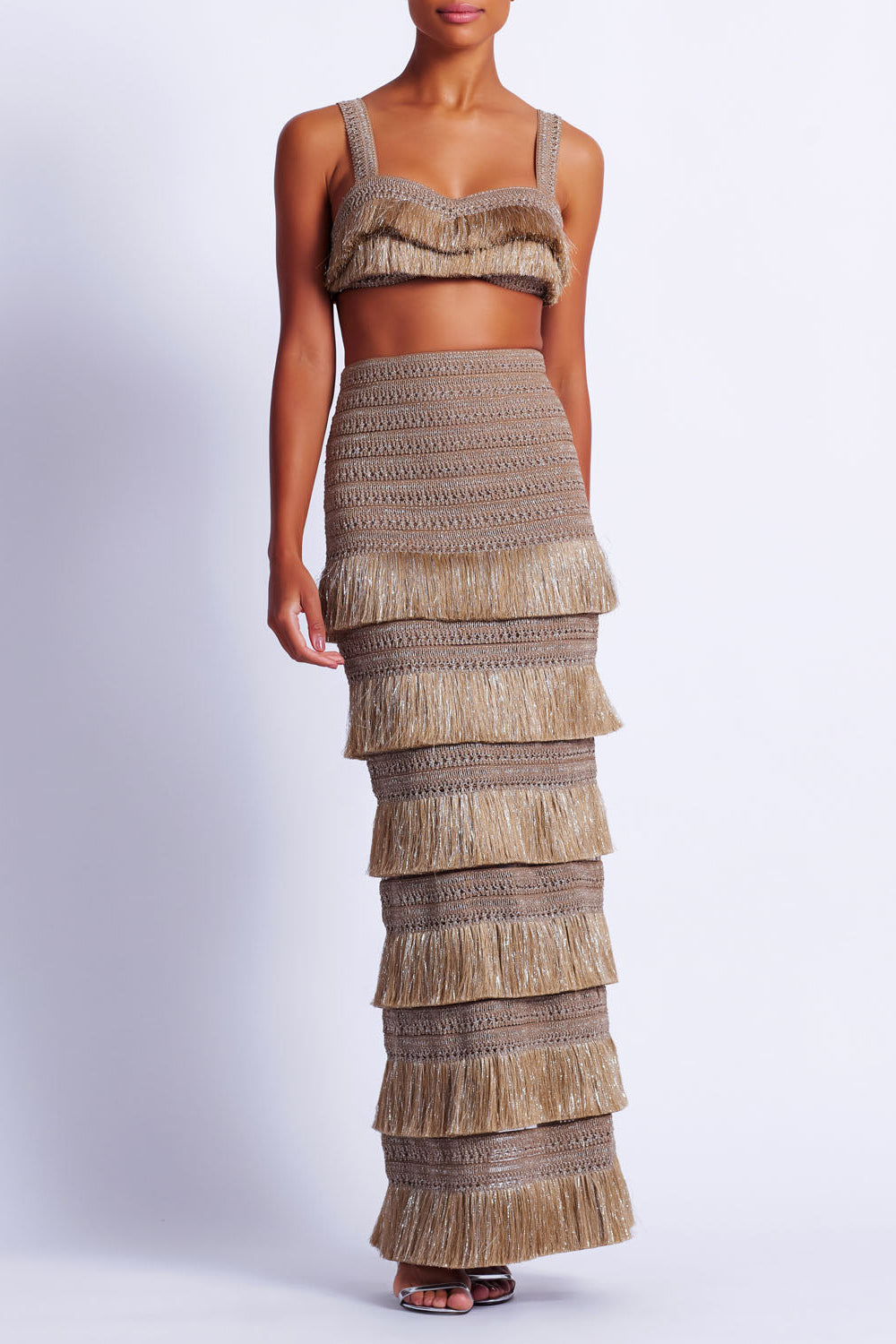 Metallic Fringe Maxi Skirt