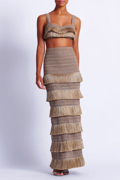 Metallic Fringe Maxi Skirt
