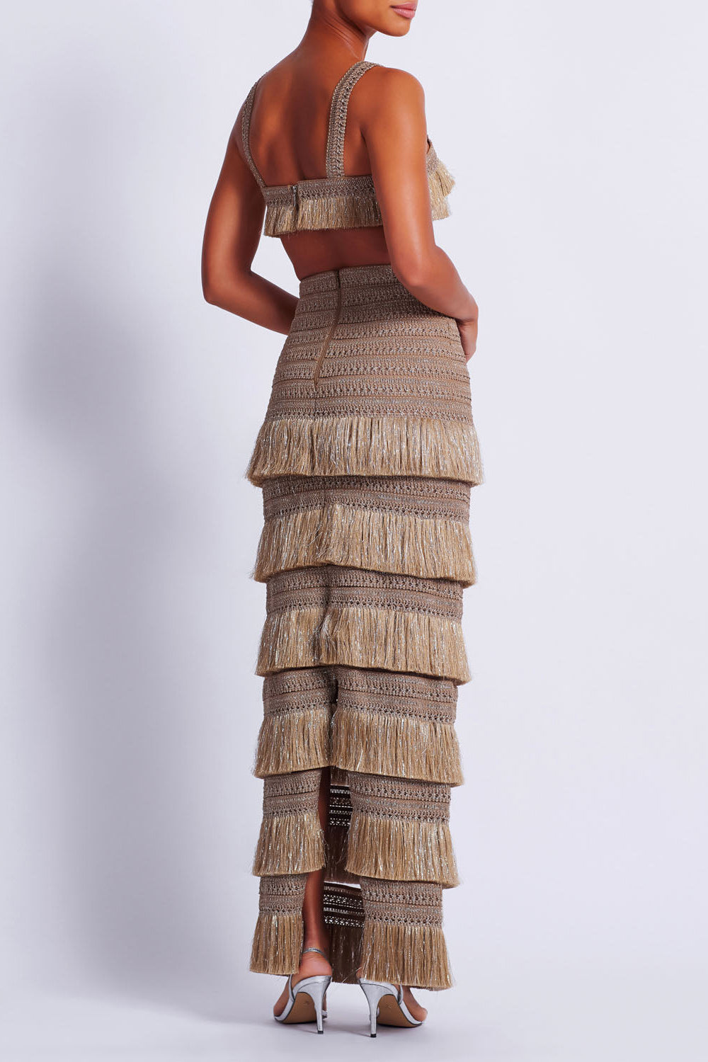Metallic Fringe Maxi Skirt