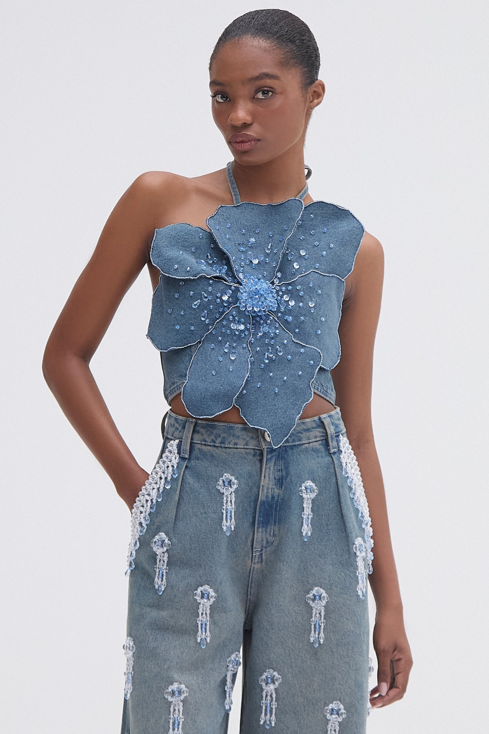トップス andmary Flower ribbon tops blue andmary Flower ribbon トップス andmary Flower ribbon tops blue andmary Flower ribbon