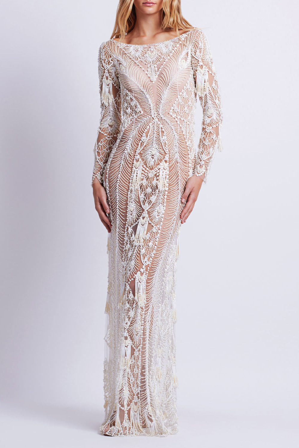 HAND-BEADED ILLUSION TULLE GOWN  (EXCLUSIVE)
