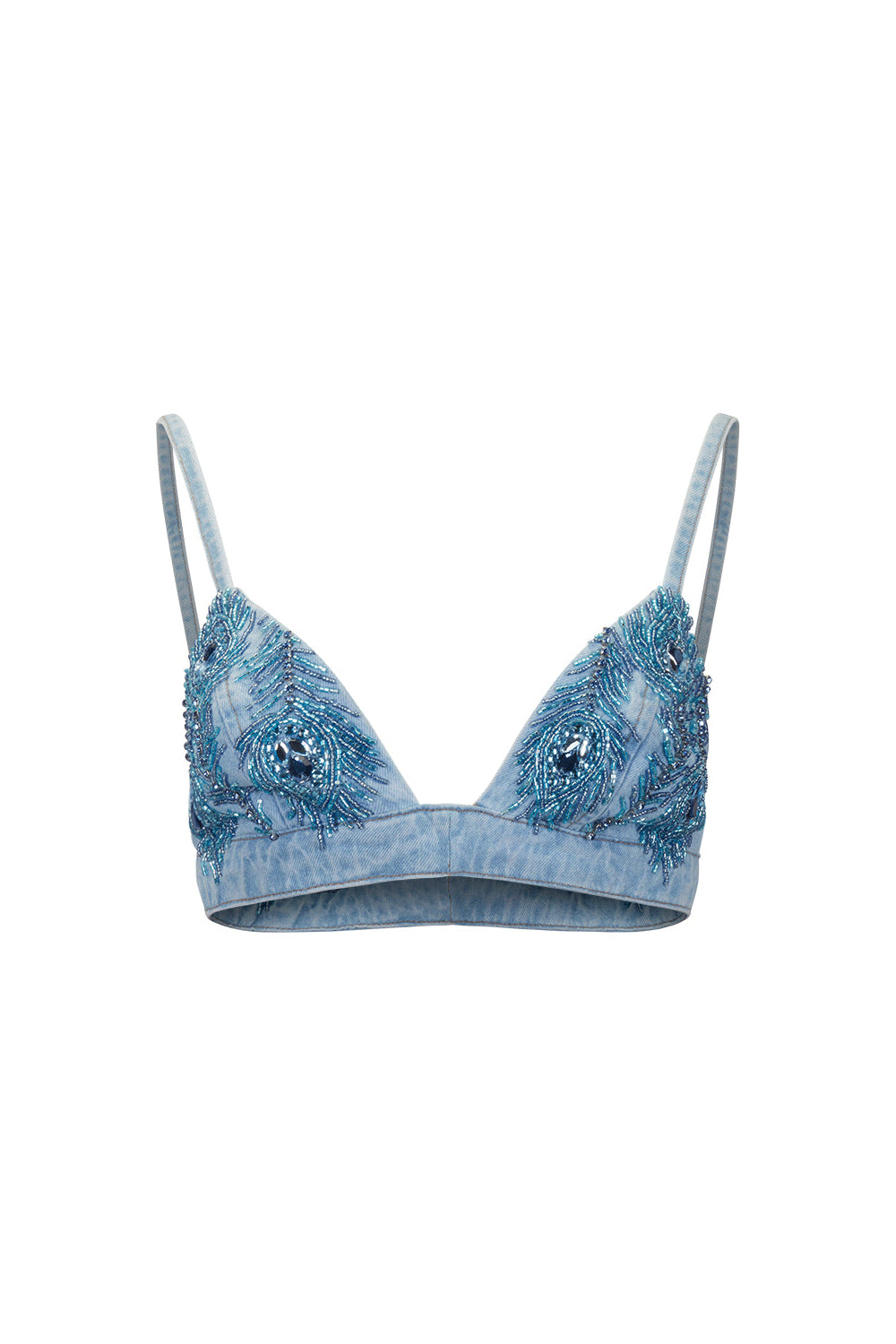 Hand-Beaded Denim Bralette