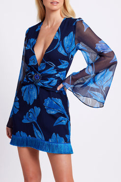 Nightflower Fringe Trim Mini Dress