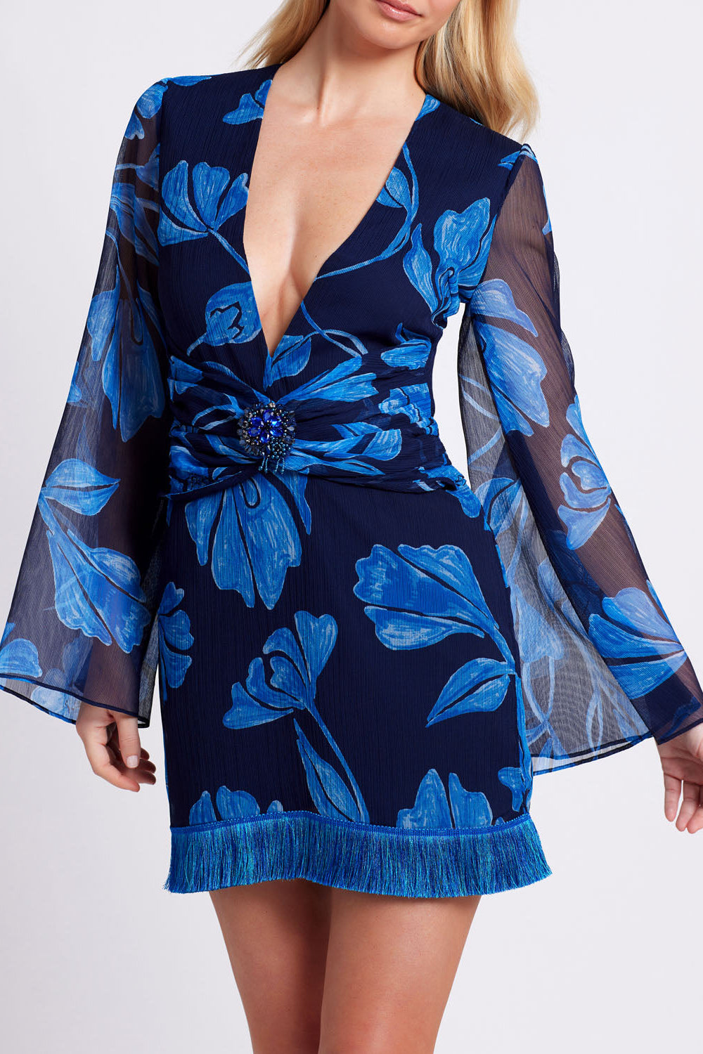 Nightflower Fringe Trim Mini Dress