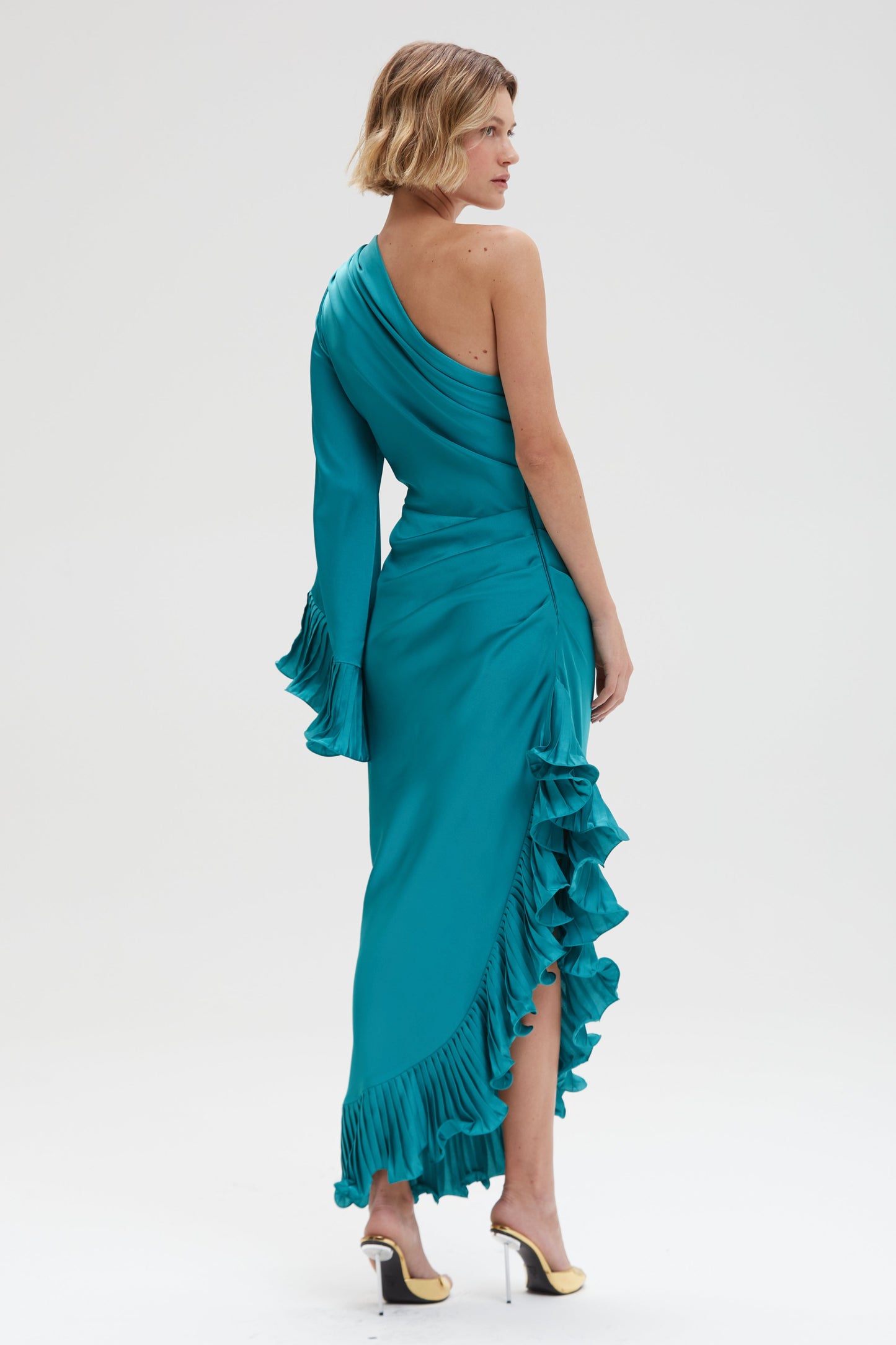 DREAM SATIN ONE SHOULDER MIDI DRESS