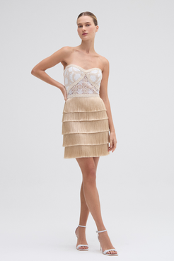 NATURAL CROCHET MINI DRESS