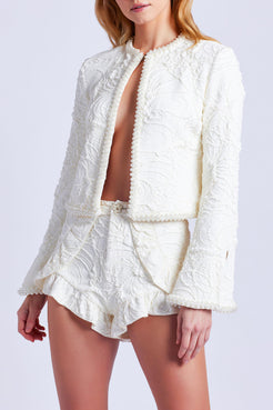 Pearl-Beaded Jacquard Jacket