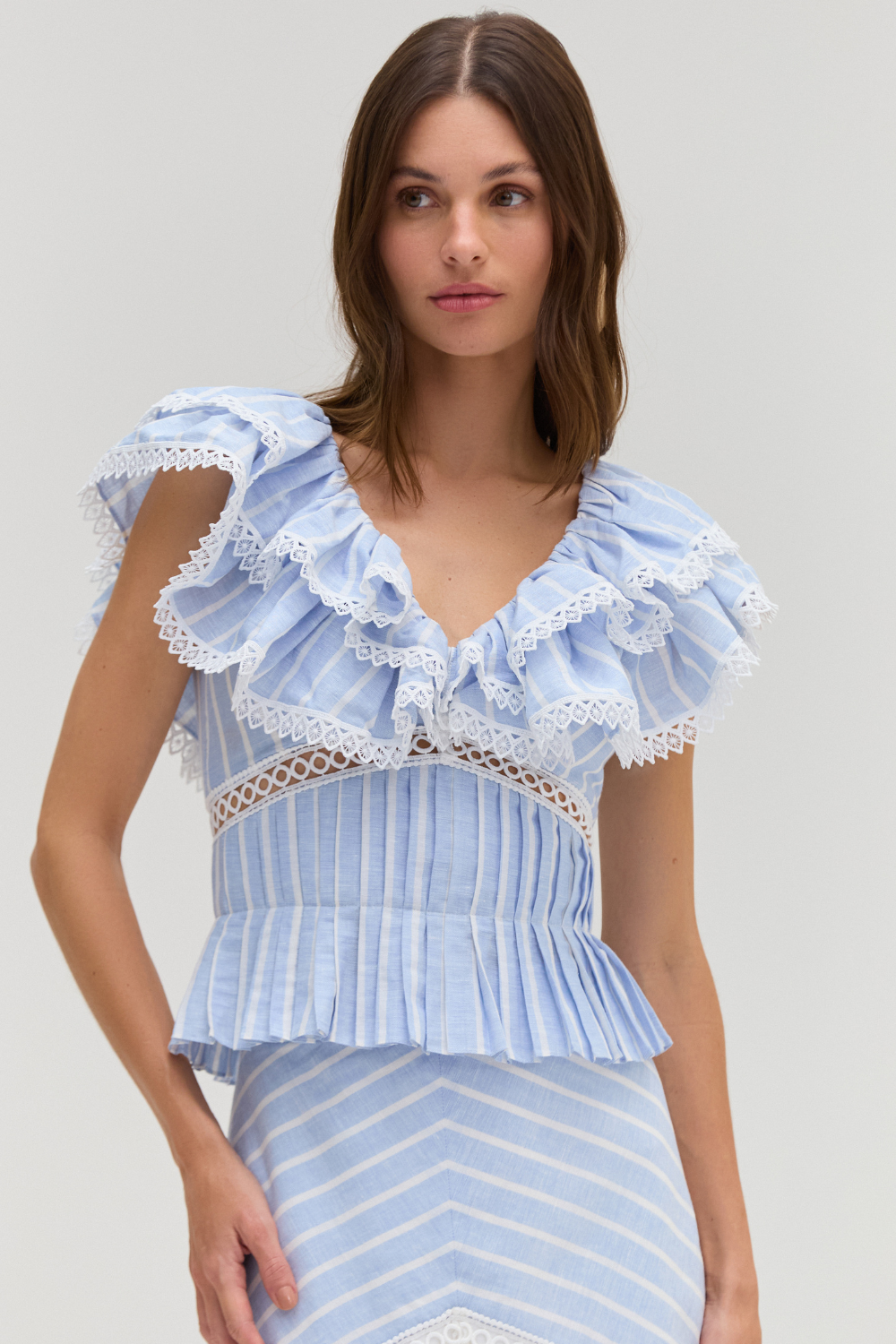 MARINE LINEN PEPLUM TOP
