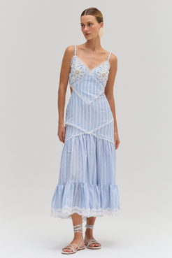 MARINE LINEN CUT OUT MIDI DRESS