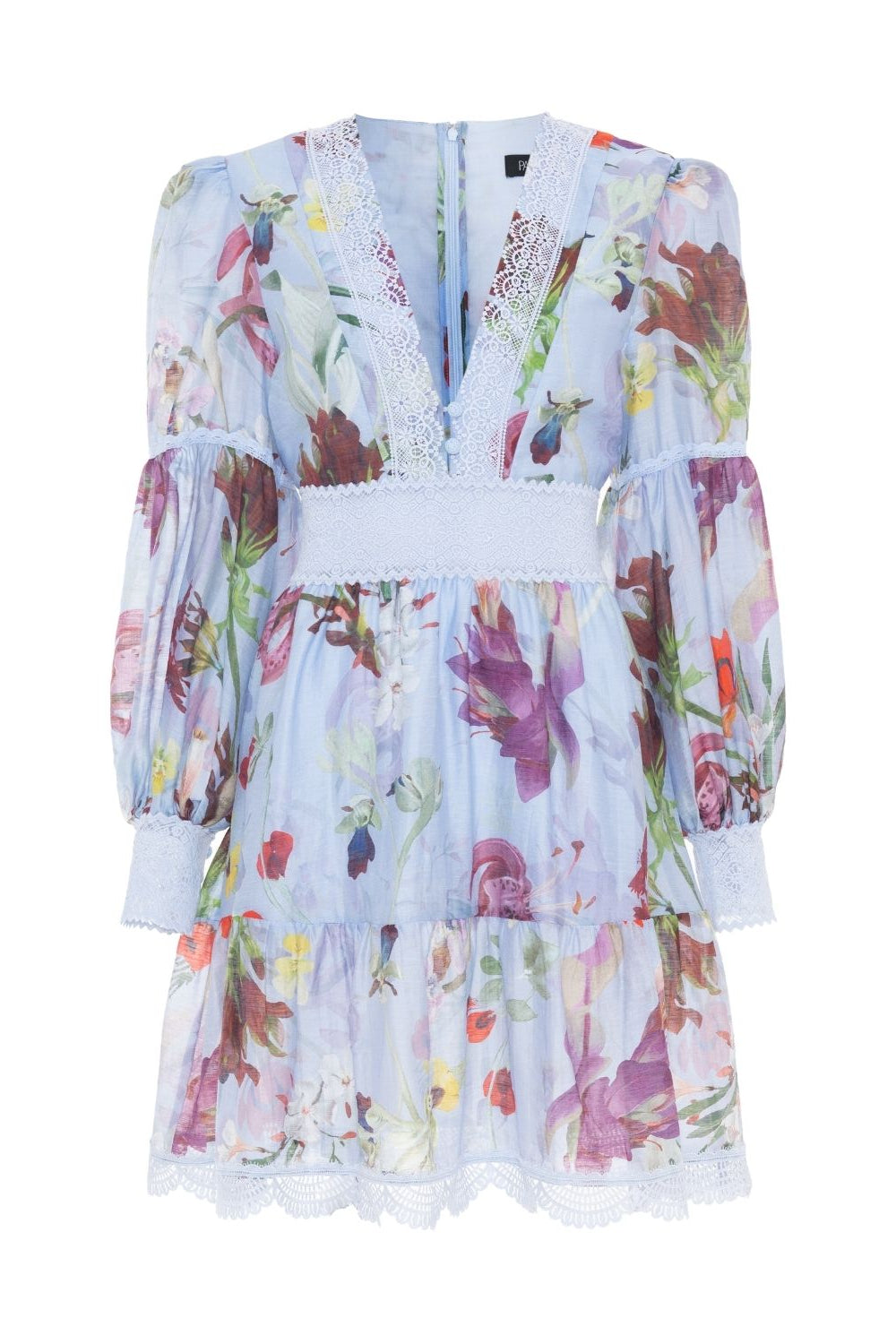 LILY FLOWER LONG SLEEVE PLUNGE MINI DRESS