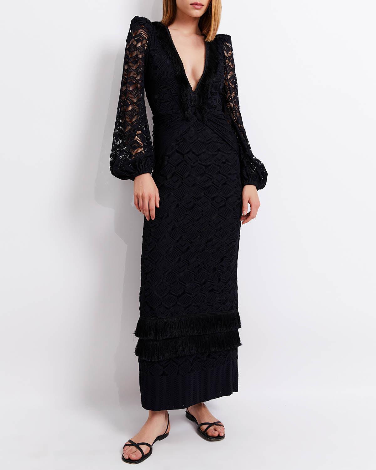 Plunge long sleeve maxi dress Clearance