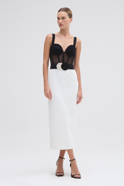 JERSEY SANDS CORSET MIDI DRESS
