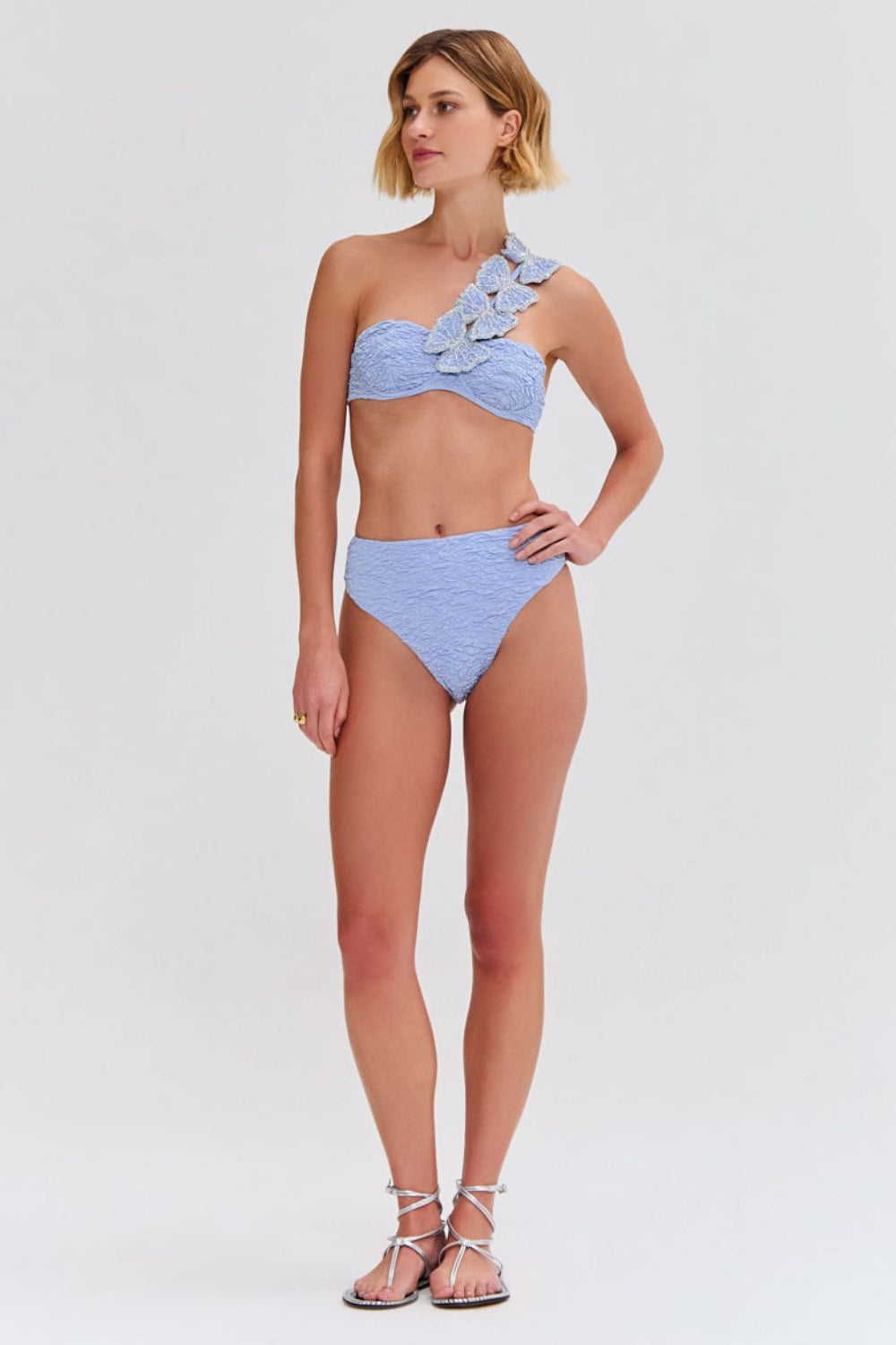 PAPILLON JACQUARD ONE SHOULDER BIKINI TOP