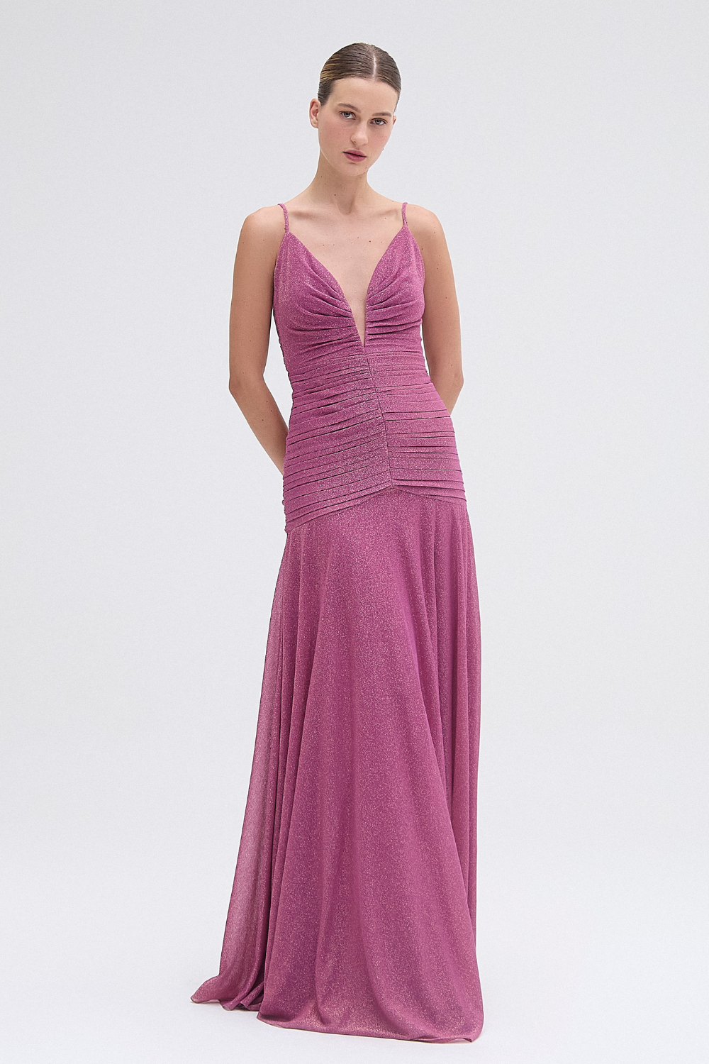 METALLIC PLUNGE GOWN PatBO METALLIC PLUNGE GOWN PatBO