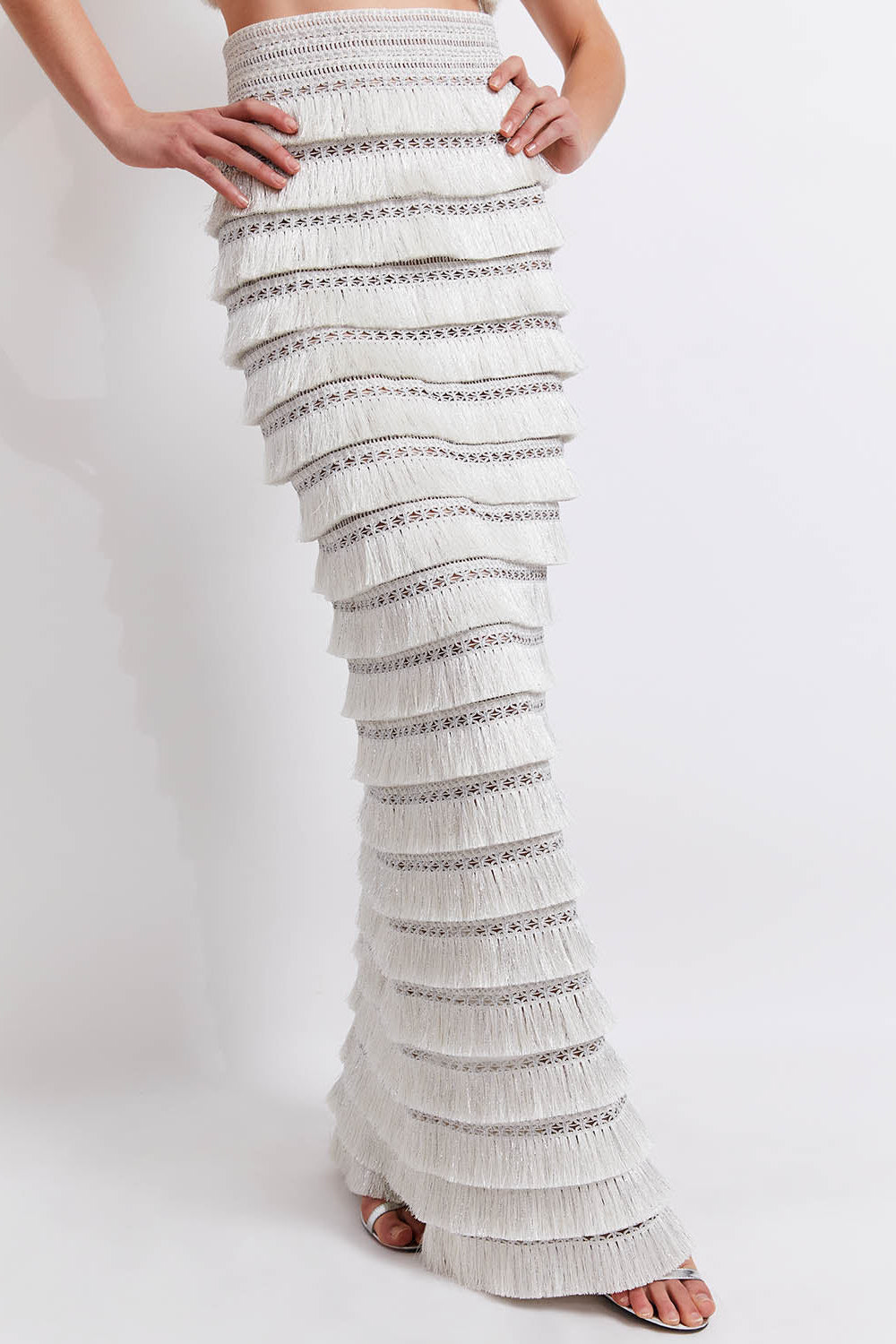 Metallic Fringe Maxi Skirt
