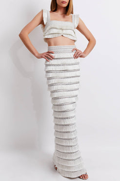 Metallic Fringe Maxi Skirt