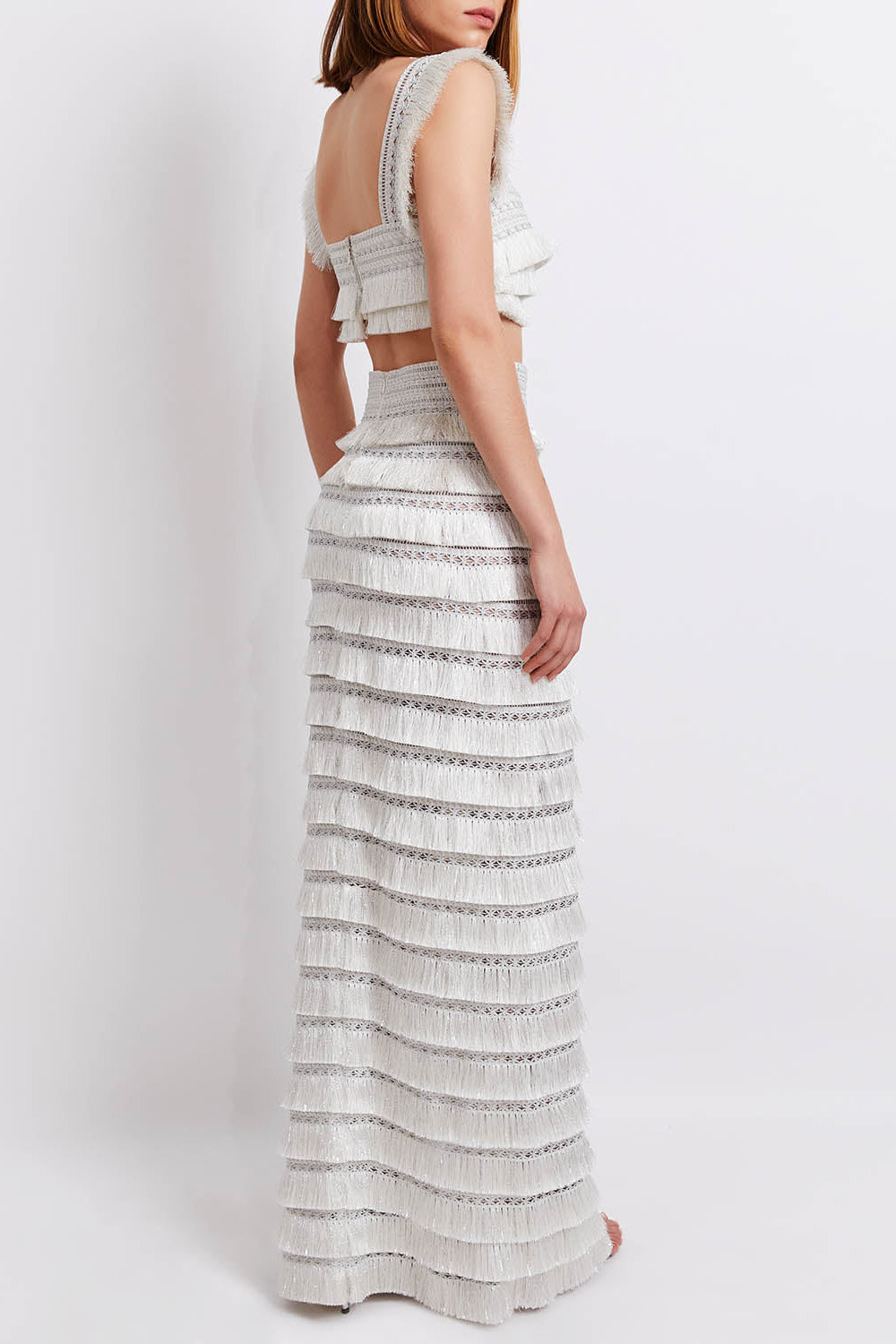 Metallic Fringe Maxi Skirt
