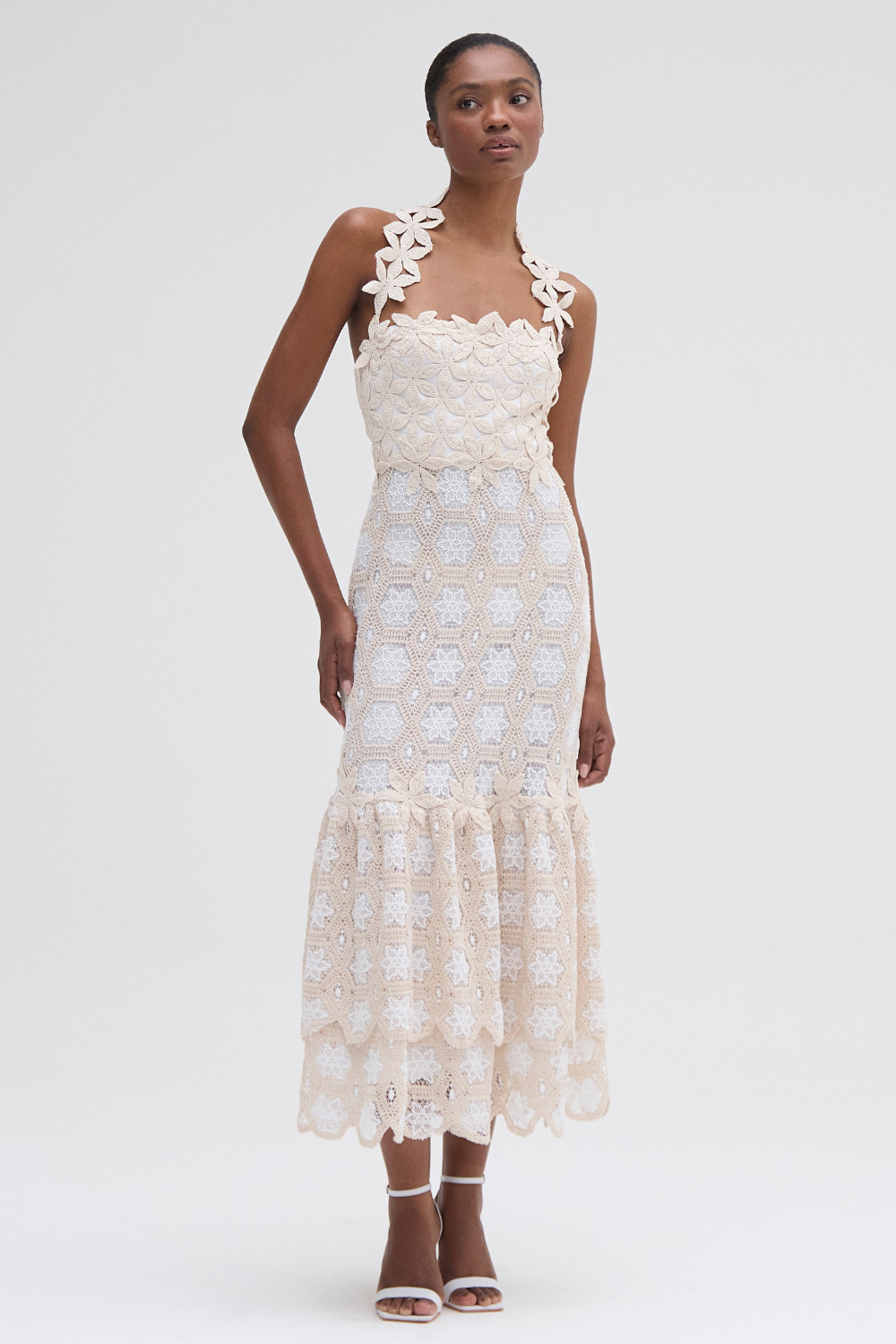 Patbo Natural Crochet Midi Dress - White Patbo Natural Crochet Midi Dress - White