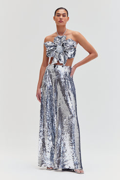 SILVER SEQUIN WIDE LEG PANT