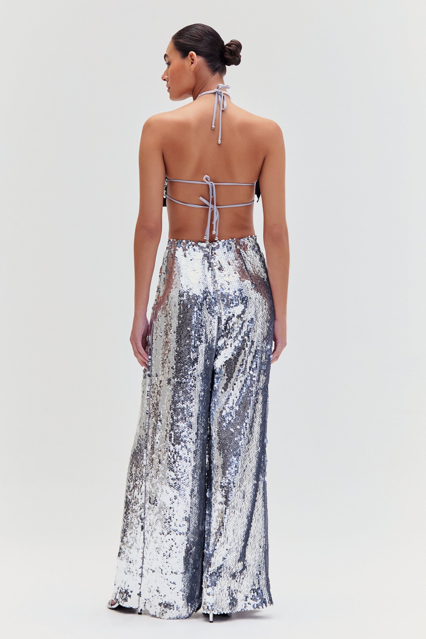 SILVER SEQUIN WIDE LEG PANT