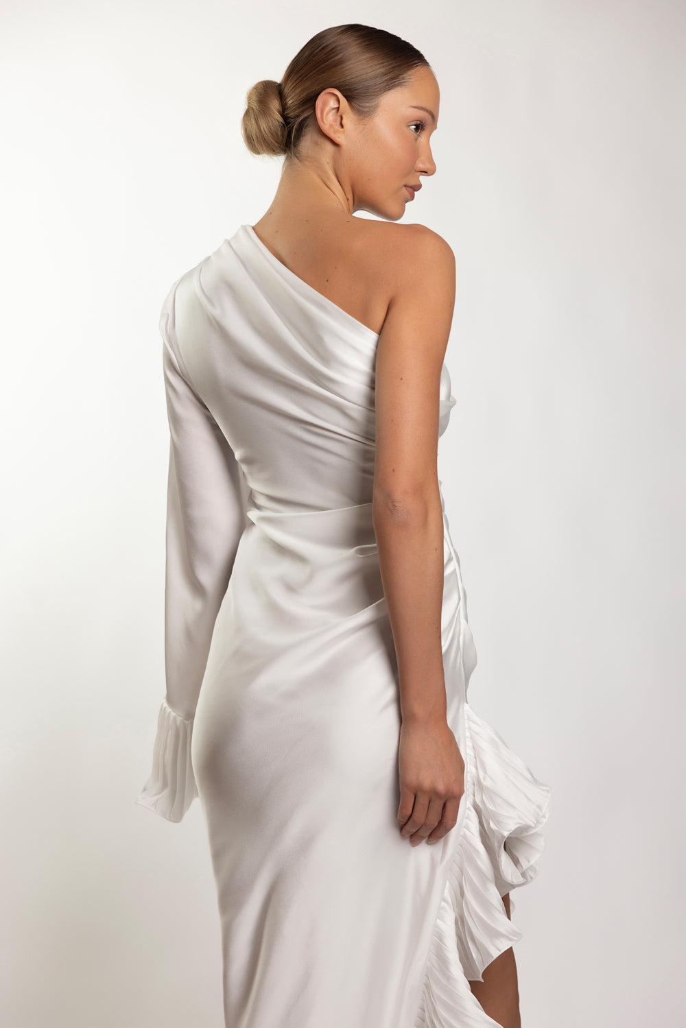 DREAM SATIN ONE SHOULDER MIDI DRESS