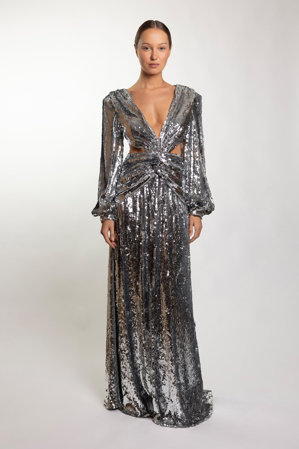 Patbo MOONLIGHT SEQUIN LONG SLEEVE DRESS - SILVER Patbo MOONLIGHT SEQUIN LONG SLEEVE DRESS - SILVER