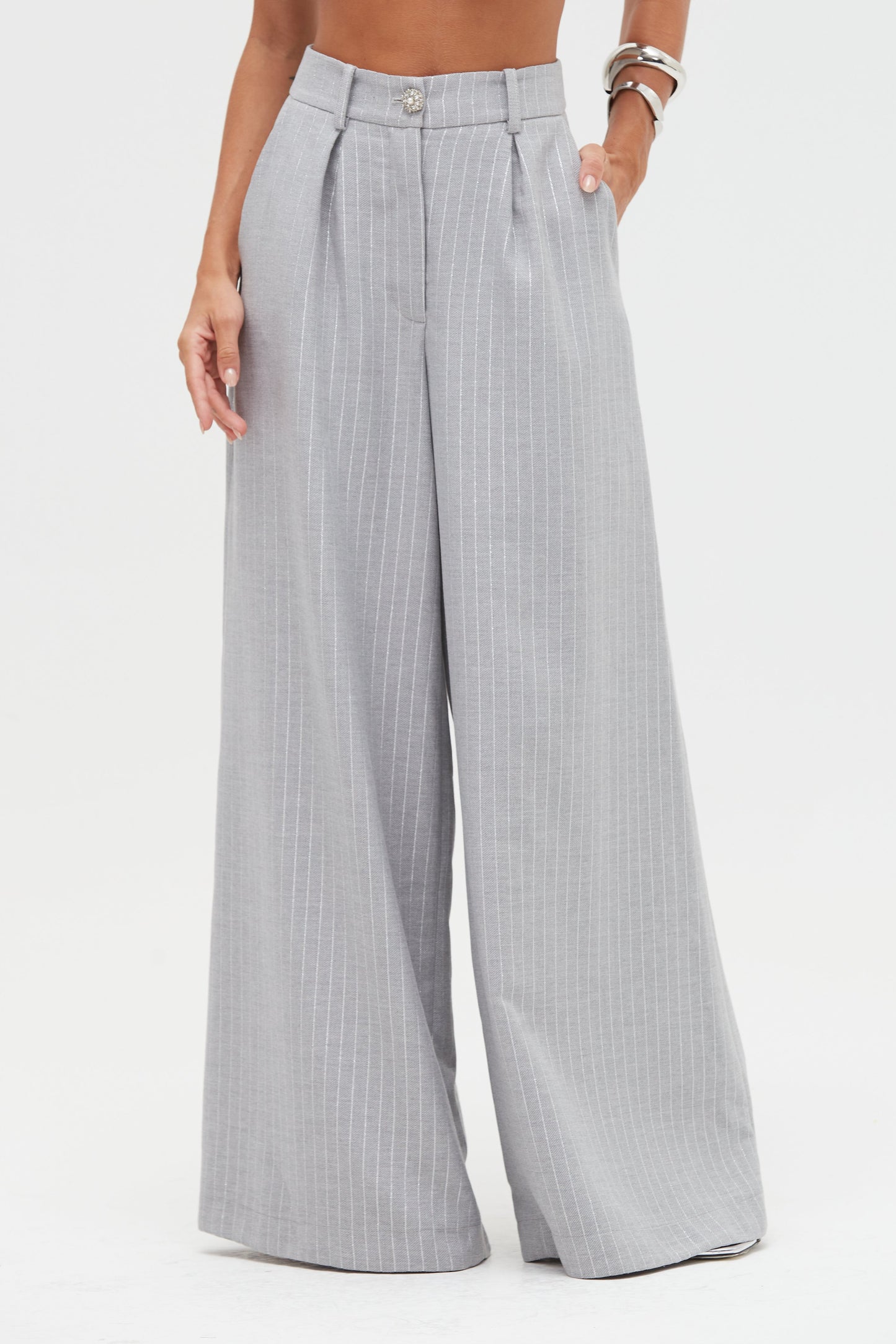 METALLIC PINSTRIPE PANT