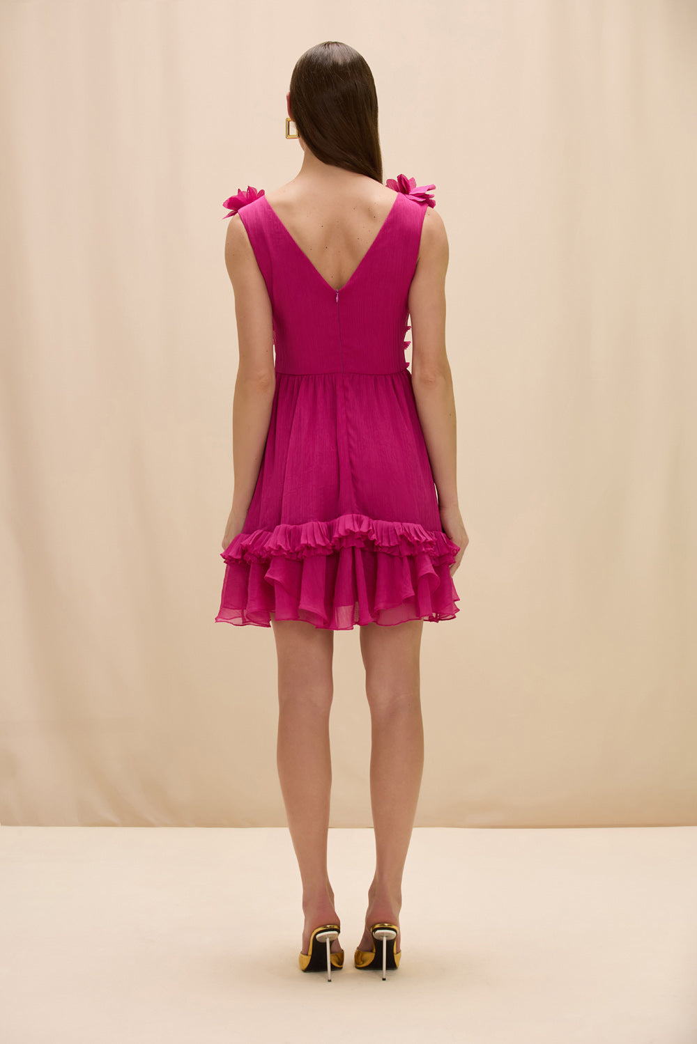 CHIFFON CARMEN FLOWERS MINI DRESS