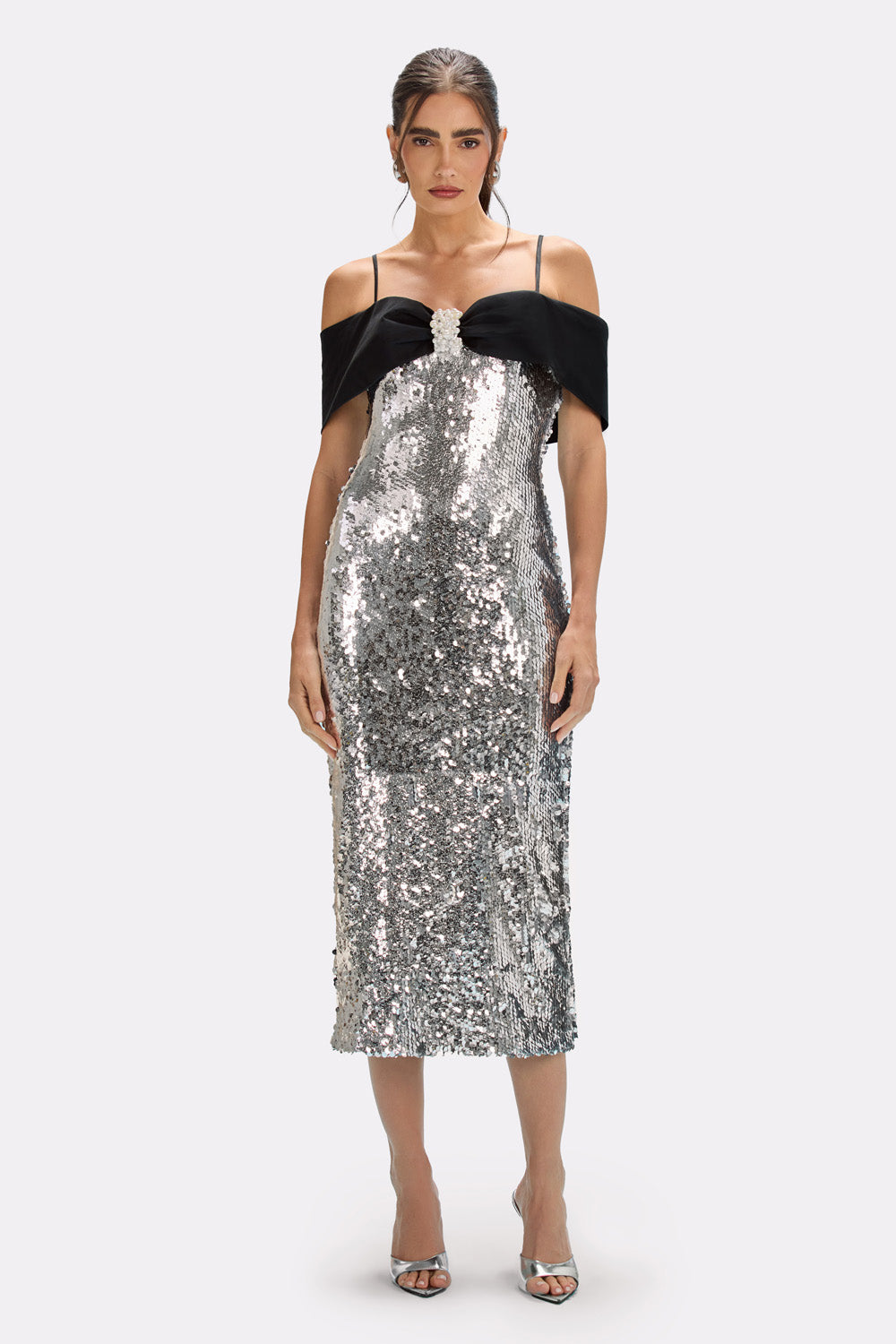 Patbo Moonlight Sequin MIDI Dress - Silver Patbo Moonlight Sequin MIDI Dress - Silver