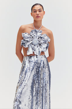 SILVER SEQUIN FLOWER TOP