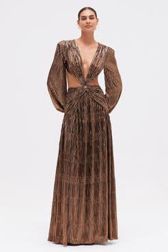 METALLIC PLISSE CUT OUT GOWN