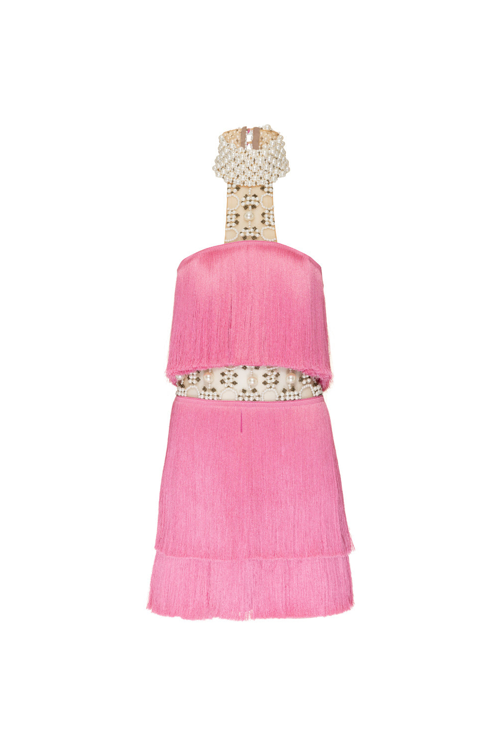 Pearl and Fringe Halterneck Mini Dress
