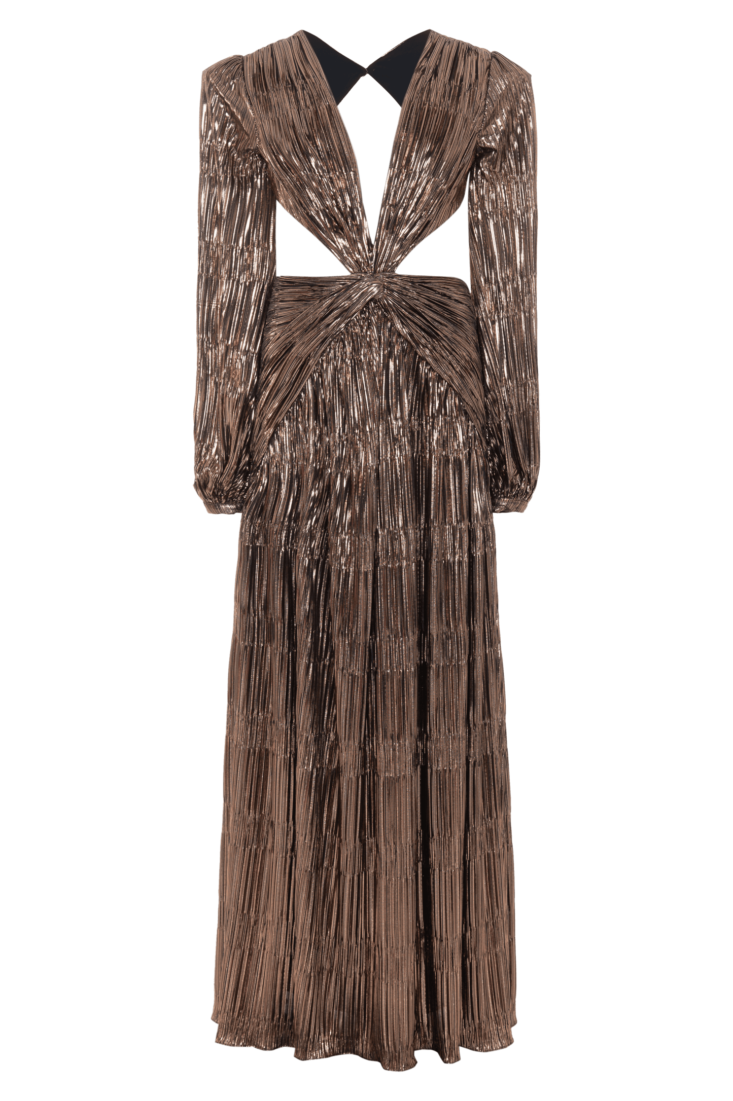 METALLIC PLISSE CUT OUT GOWN
