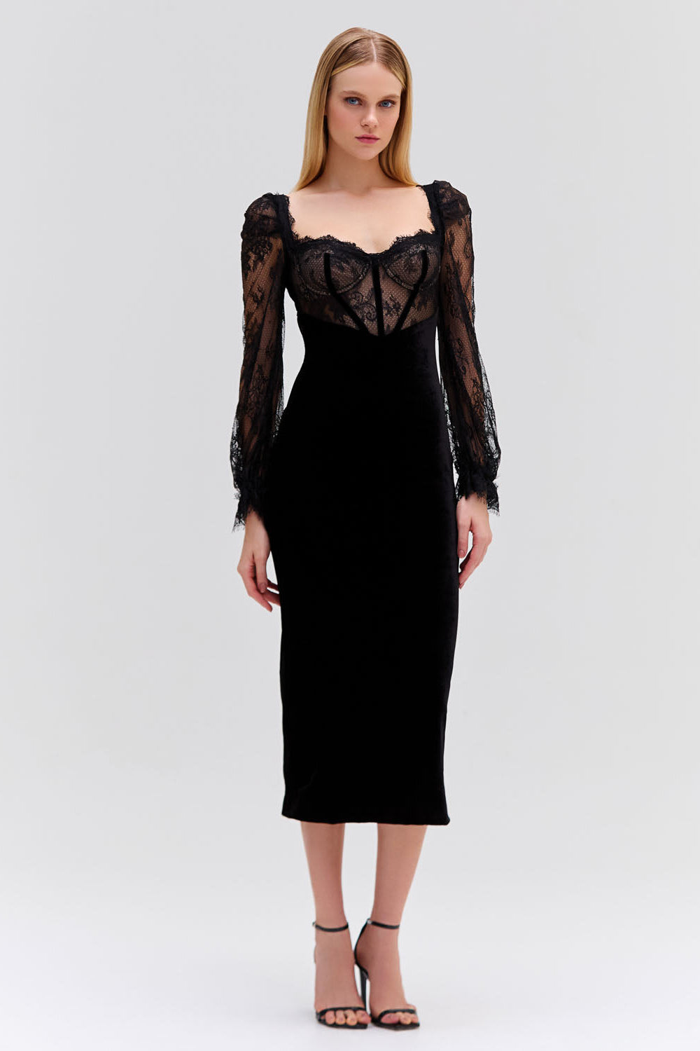 LACE AND VELVET MIDI DRESS PatBO LACE AND VELVET MIDI DRESS PatBO