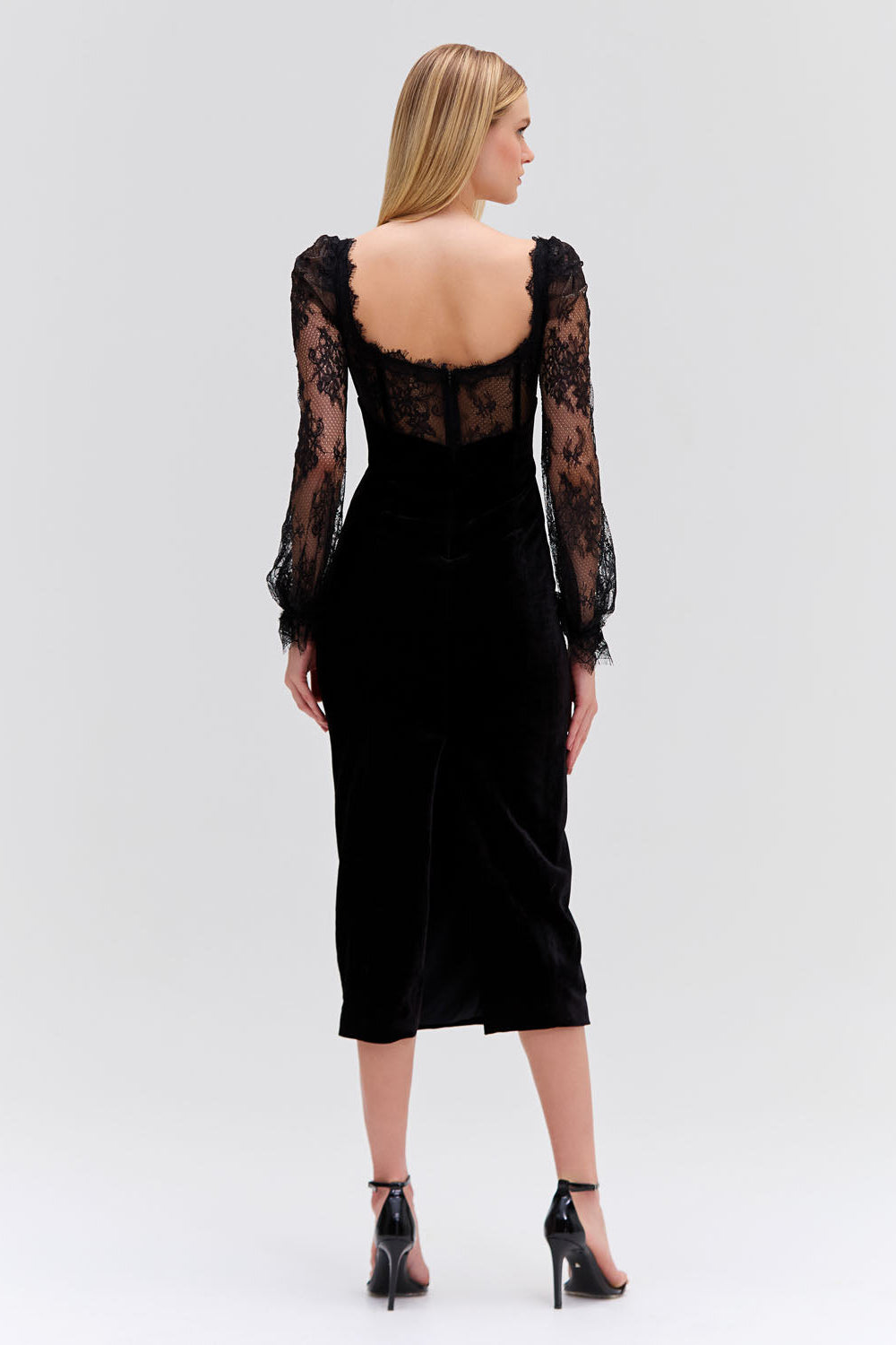 LACE AND VELVET MIDI DRESS