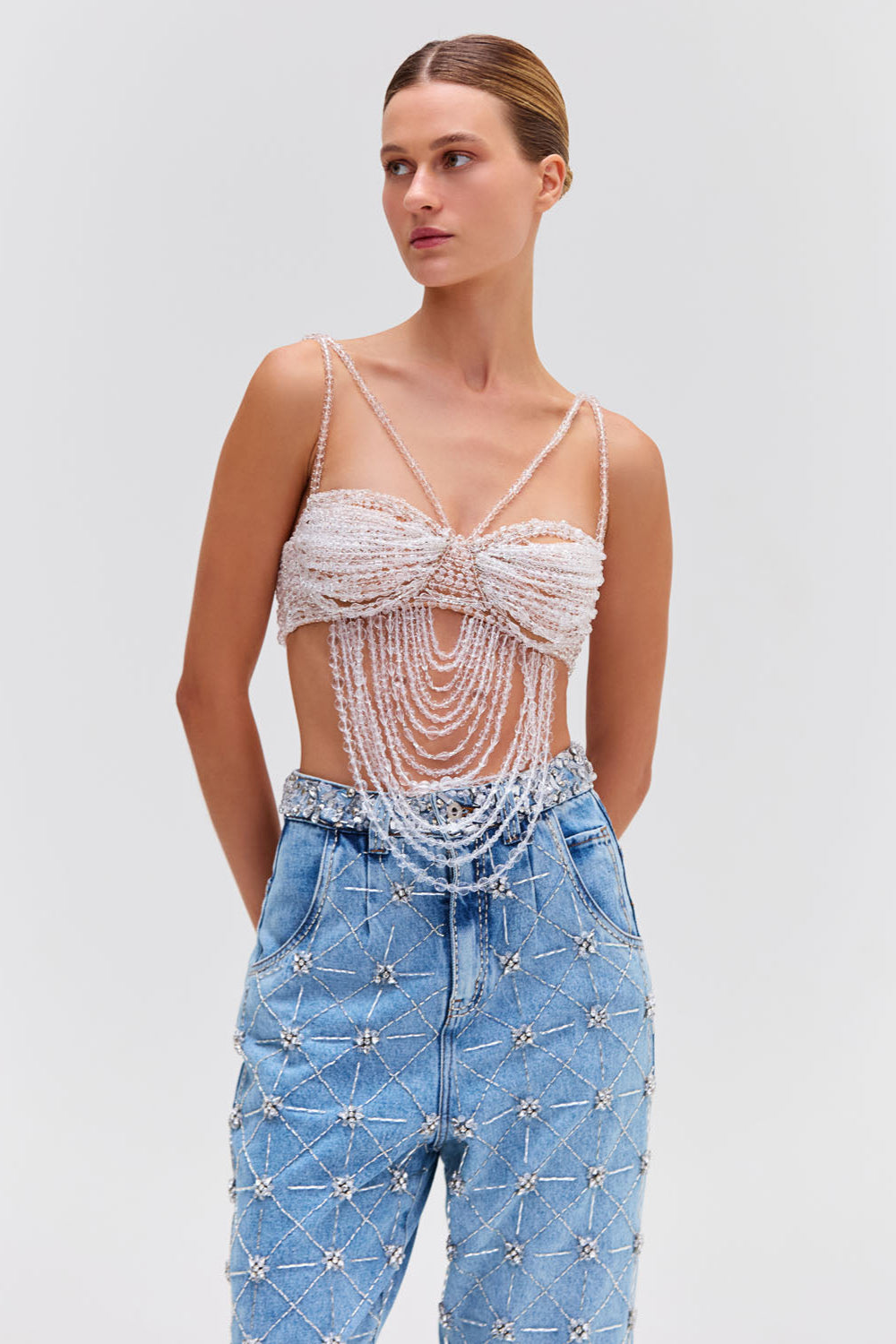 Hand-Beaded High-Waisted Jean
