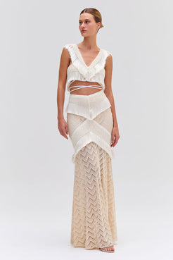 Fringe Trim Maxi Skirt