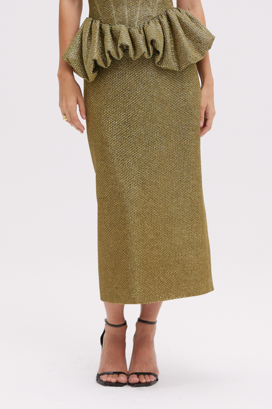 GOLDEN WEAVE MIDI SKIRT