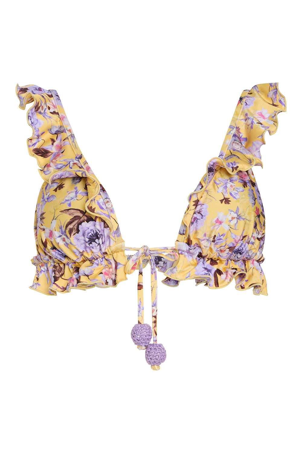 PEONY DOTS PRINT LYCRA RUFFLE BIKINI TOP (RUNWAY)