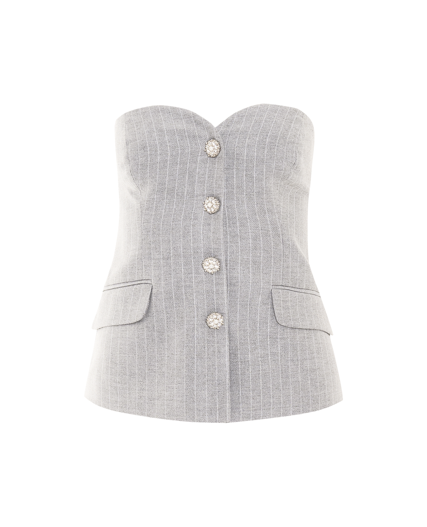 METALLIC PINSTRIPE STRAPLESS TOP