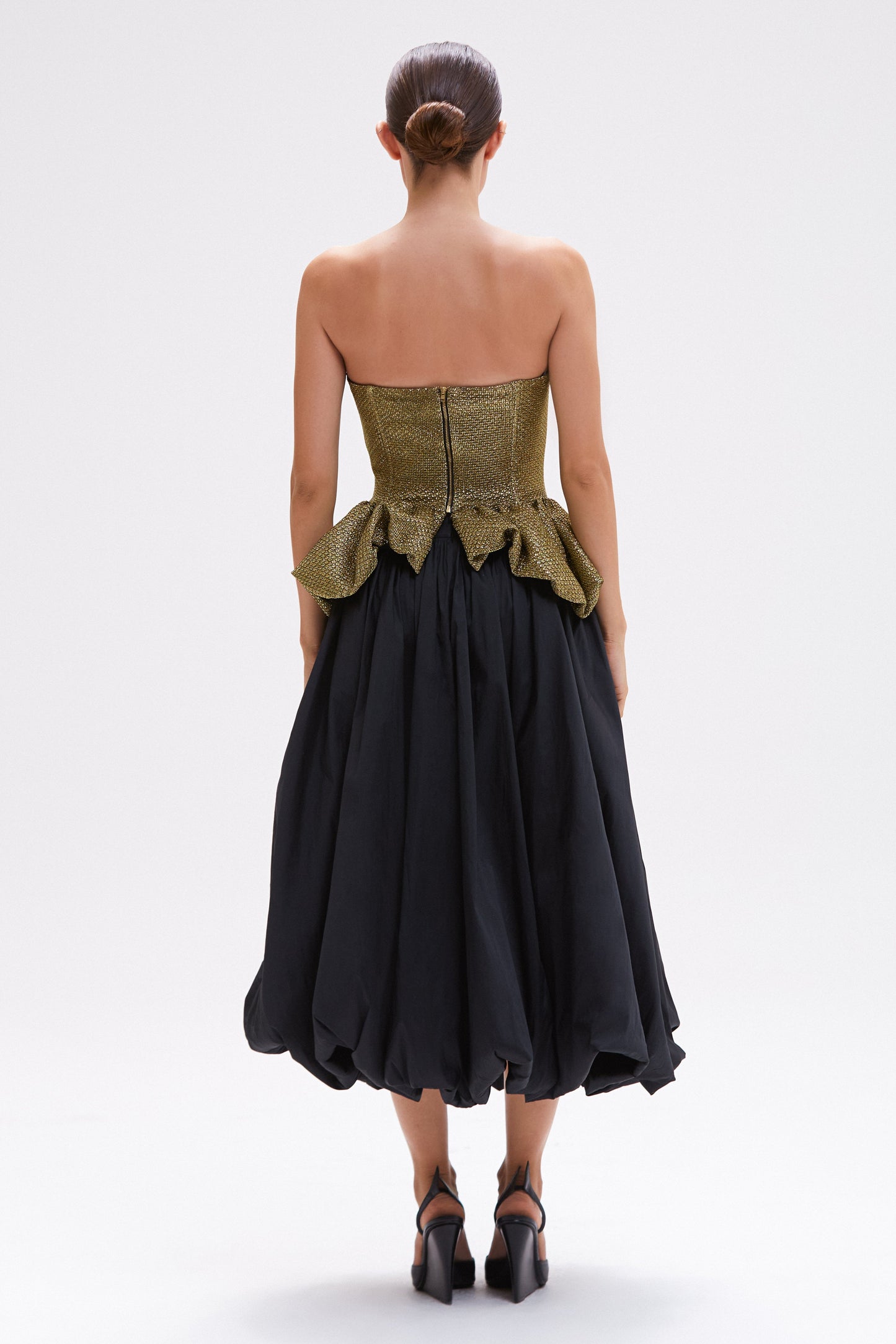 TAFFETA BLOOM BUBBLE MIDI SKIRT