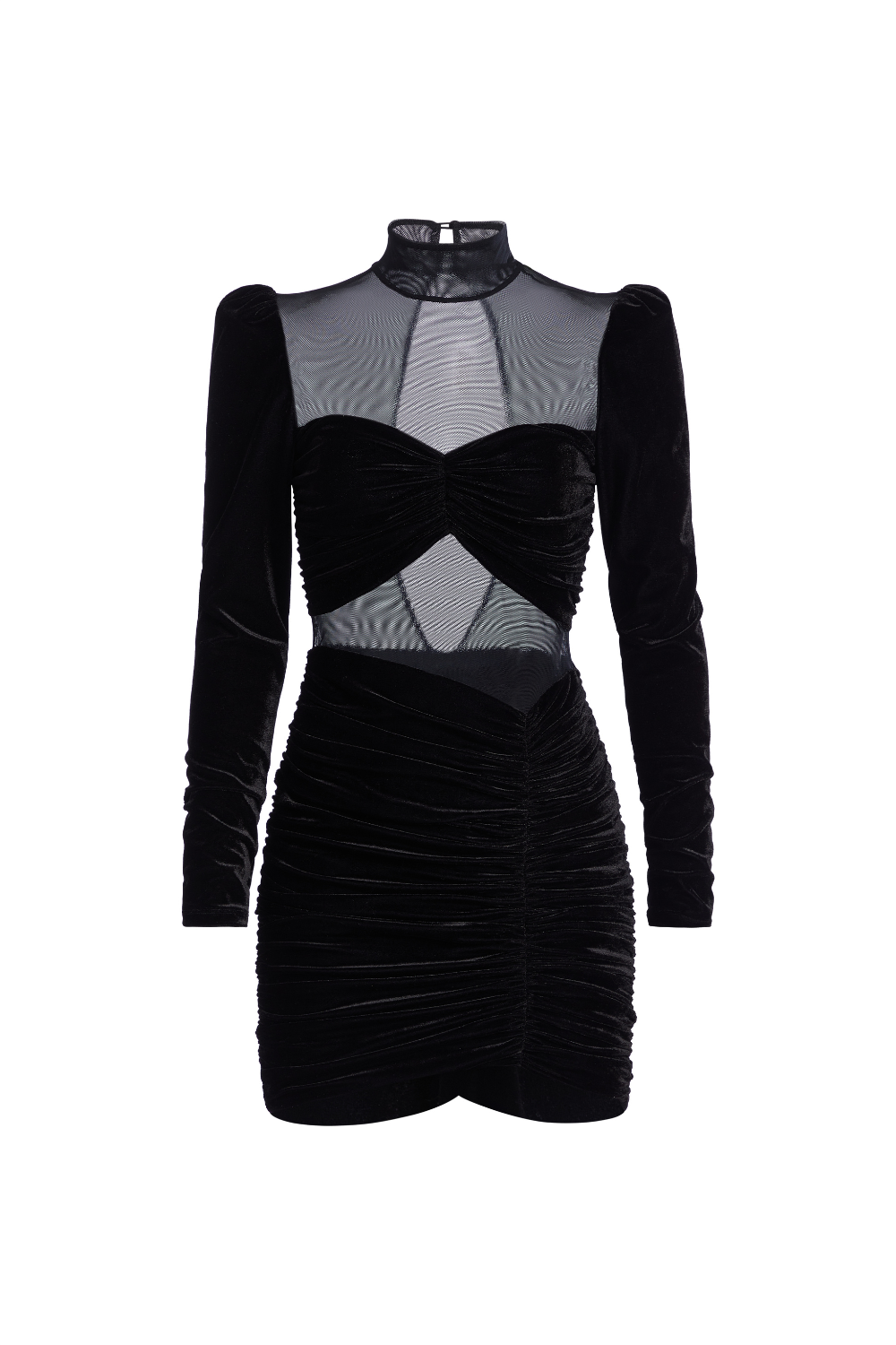 VELVET AND STRETCH TULLE MINI DRESS