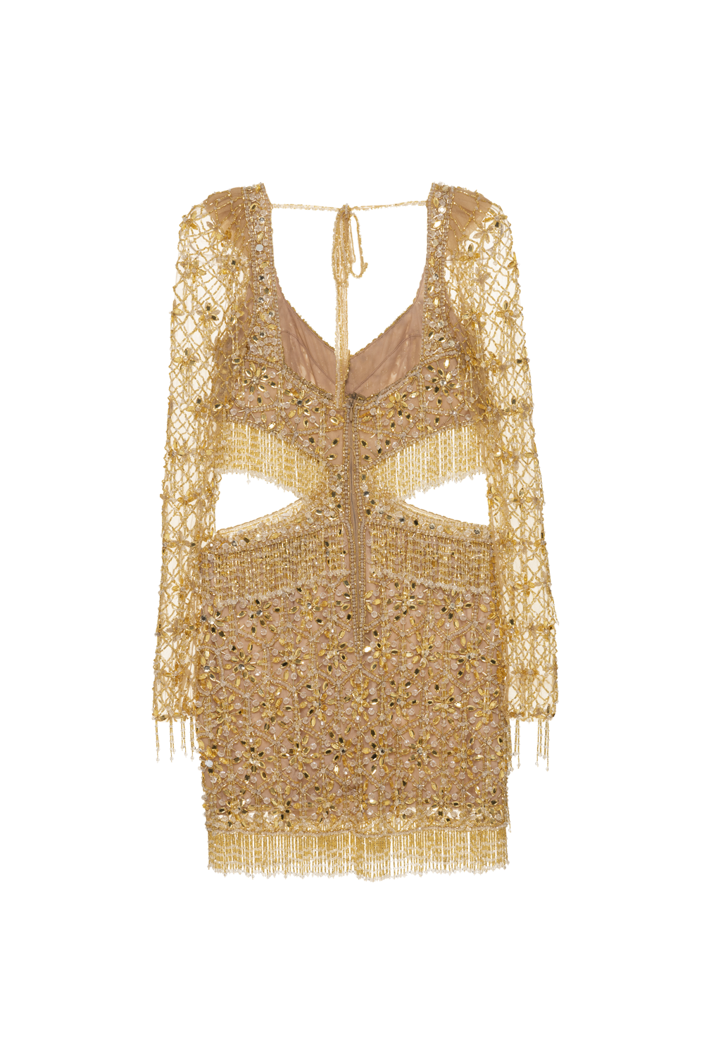 CRYSTAL EMBROIDERY LONG SLEEVE MINI DRESS