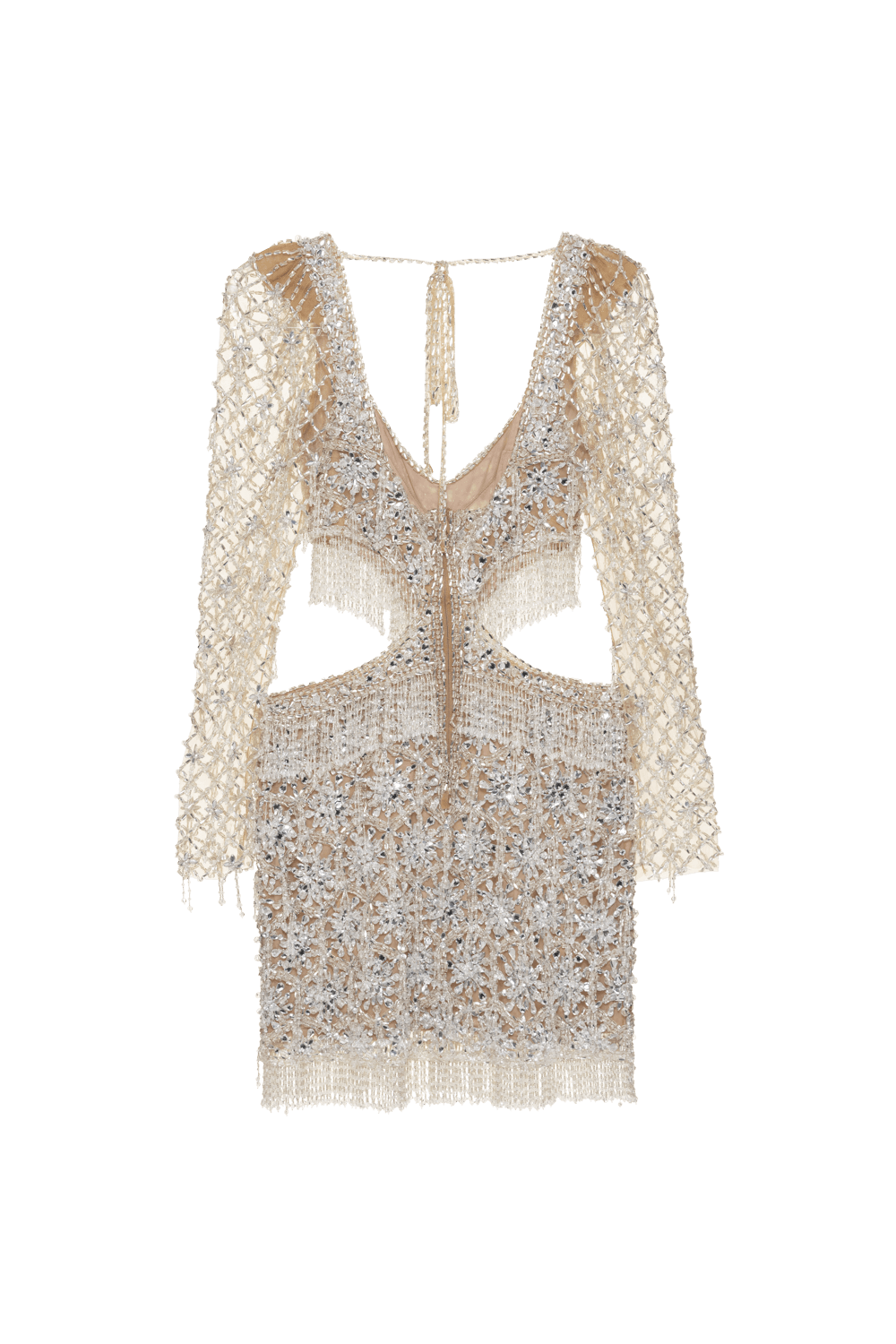 CRYSTAL EMBROIDERY LONG SLEEVE MINI DRESS