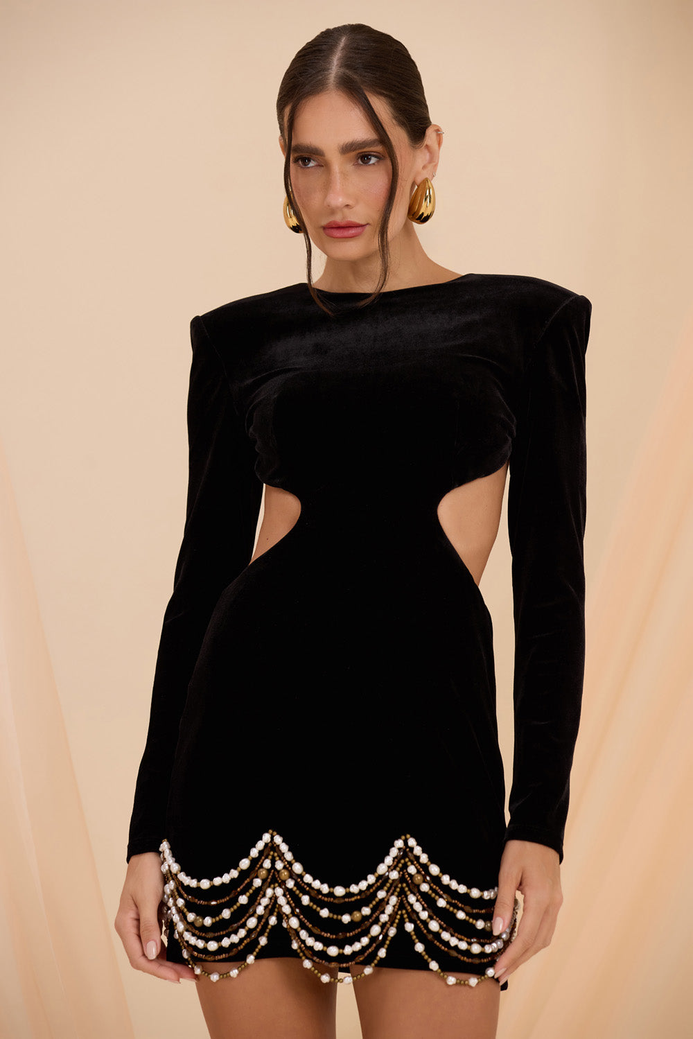 MARIA VELVET EMBROIDERED MINI DRESS