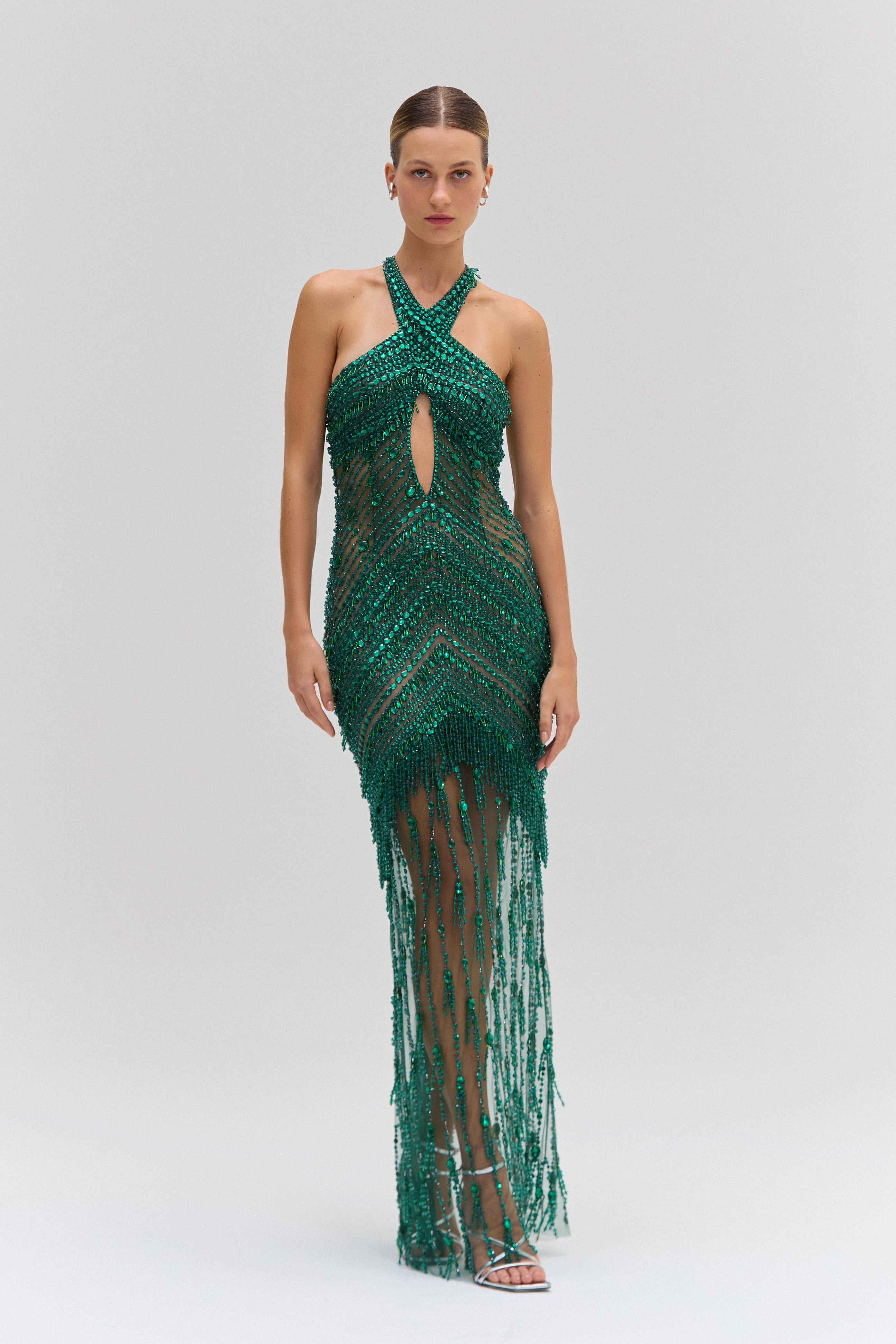 Patbo CRYSTAL EMBROIDERY HALTERNECK GOWN
