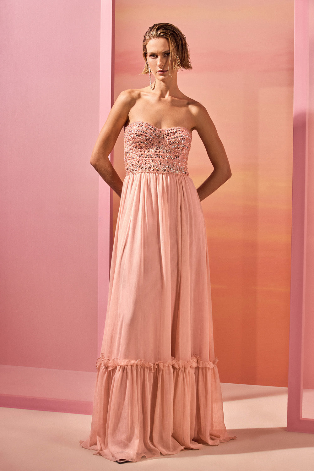 patbo pink dress CHIFFON DAYDREAM MAXI 8 / Orange New Arrival Loose Summer shoulder silhouette and long Ecom Style:AP1E213353 Shoe Size:36 EU (5 Kid US)