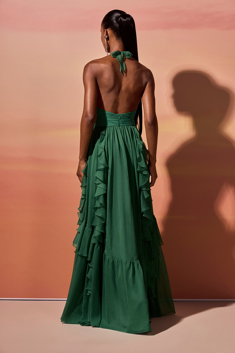 SILK PLISSE ESSENCE PLUNGE HALTERNECK GOWN